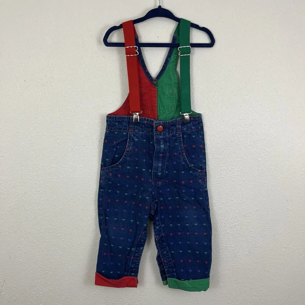 Oshkosh Vintage Colorblock Suspender Denim Overalls Vestbak Unisex Baby 24 Month